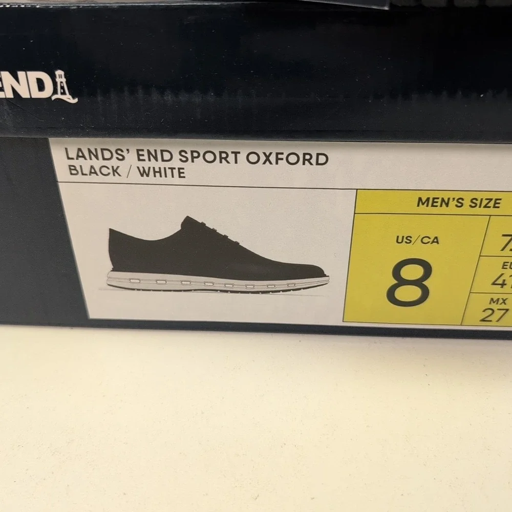 Lands End Sport‎ Oxford Shoes Mens 8 Black White Comfort Cushioned NIB New